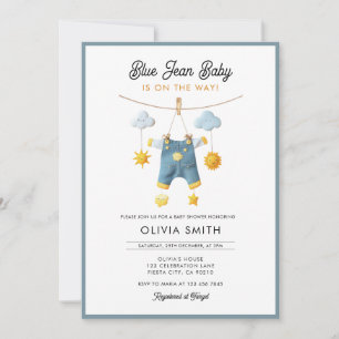 Convite Chuva De Bebê Blue Jean Baby Shower