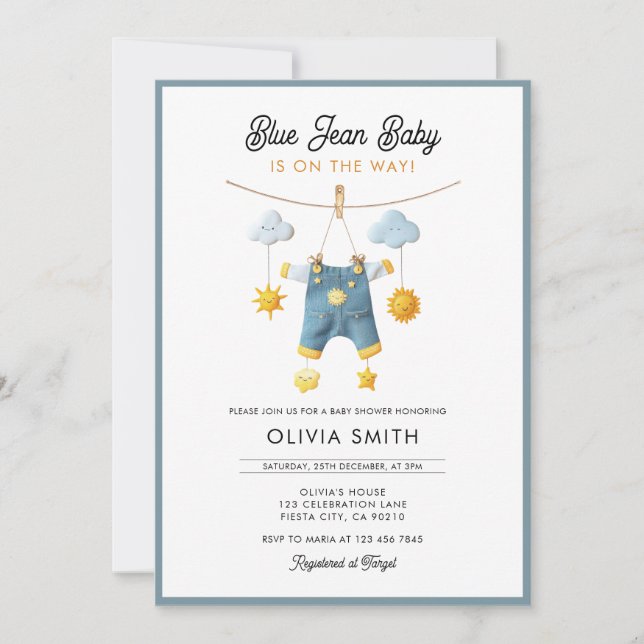 Convite Chuva De Bebê Blue Jean Baby Shower (Frente)