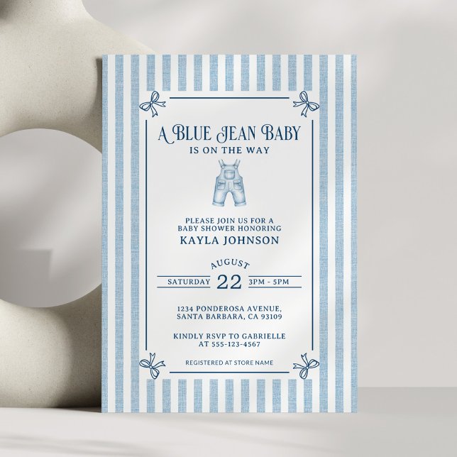 Convite Chuva de Bebê Blue Jean Bebê Marítimo Listras Arco (Criador carregado)