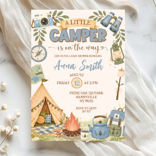 Convite Chuva de Bebê Blue Little Camper on The Way