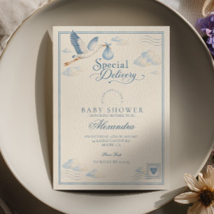 Convite Chuva de Bebê Blue Stork Entrega Especial