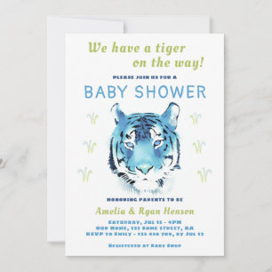 Convite Chuva de Bebê Blue Tiger Baby Aquarela 2022