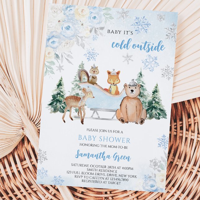 Convite Chuva de Bebê Blue Winter Woodland (Criador carregado)