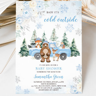 Convite Chuva de Bebê Blue Winter Woodland