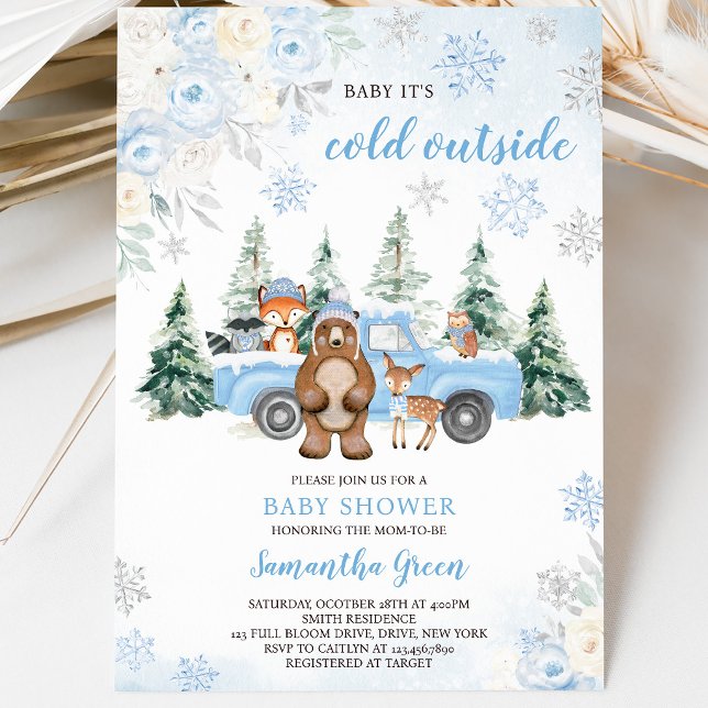 Convite Chuva de Bebê Blue Winter Woodland (Criador carregado)