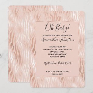 Convite Chuva de Bebê Blush Rosa Pêssego Zebra