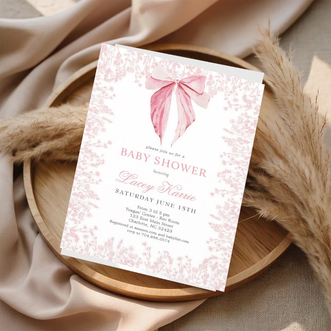 Convite Chuva de Bebê Blush Wildflower com Laço Rosa (Criador carregado)