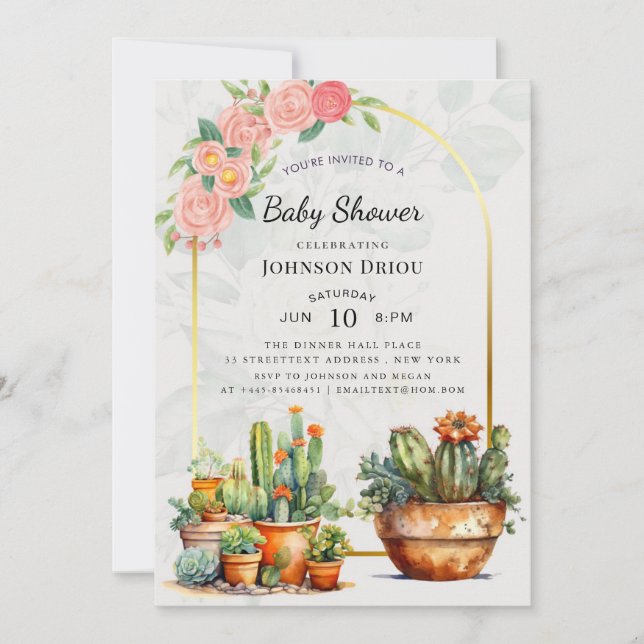 Convite Chuva de Bebê Boho Cactus (Frente)