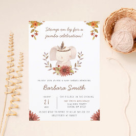 Convite Chuva de Bebê Boho Elefante Letra à Mão