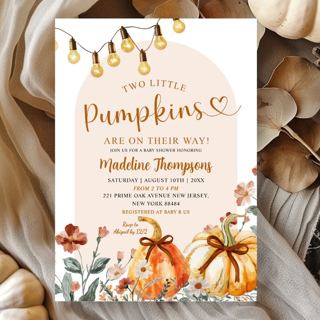 Convite Chuva de Bebê Boho Fall Two Little Pumpkins (Criador carregado)