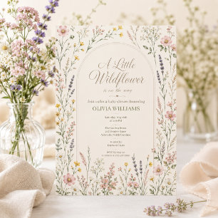 Convite Chuva de Bebê Boho Flor de Campo Aquarela