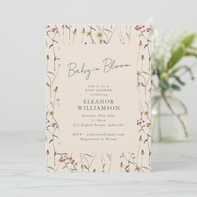Convite Chuva de Bebê Boho Flor Silvestre Terrosa em Flor (Em pé/Frente)