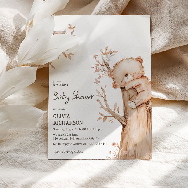 Convite Chuva de Bebê Boho Floresta Urso & Árvore (Criador carregado)