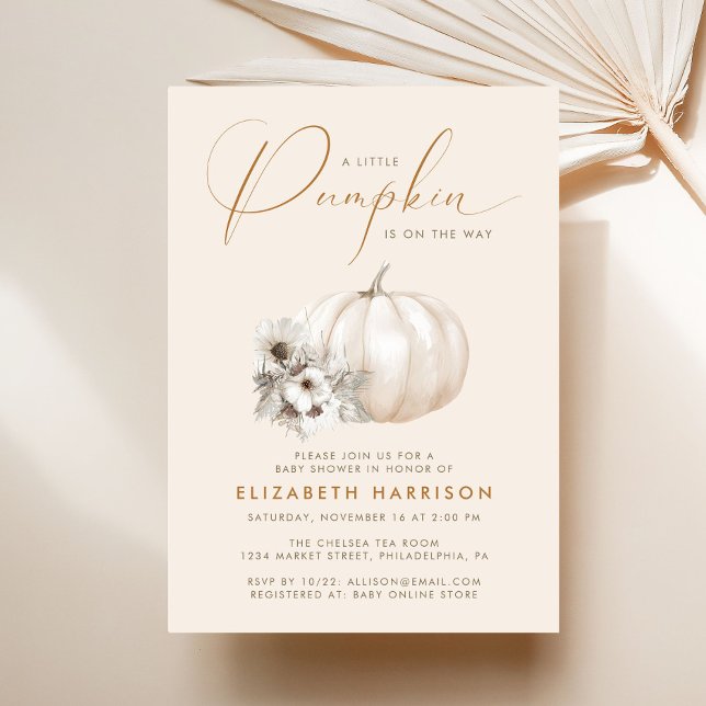 Convite Chuva de Bebê Boho Little Pumpkin Outono (Little Pumpkin Boho Fall Baby Shower Invitation)