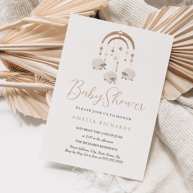 Convite Chuva de Bebê Boho Móvel Doce Neutra (Criador carregado)