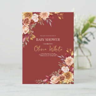 Convite Chuva de Bebê Boho Pampas Grama Floral Chuva de Be