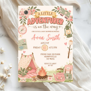 Convite Chuva de Bebê Boho Pink Pequeno Aventureiro a Cami