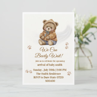 Convite Chuva de Bebê Boho Urso de Pelúcia "Mal Podemos Es