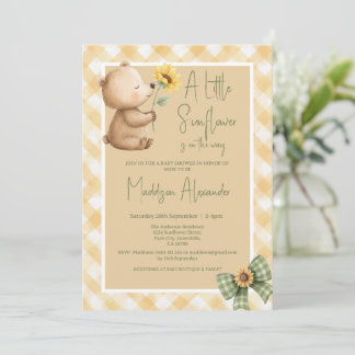 Convite Chuva de Bebê Boho Urso Marrom Girassol