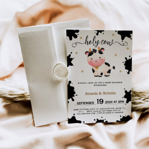 Convite Chuva de Bebê Boho Vaca Sagrada & Estrelas Menino