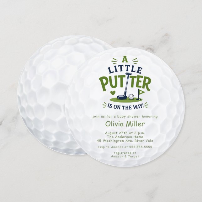 Convite Chuva de Bebê Bola de Golfe Little Putter (Frente/Verso)