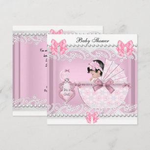 Convite Chuva de Bebê Bonito Menina Rosa Vintage