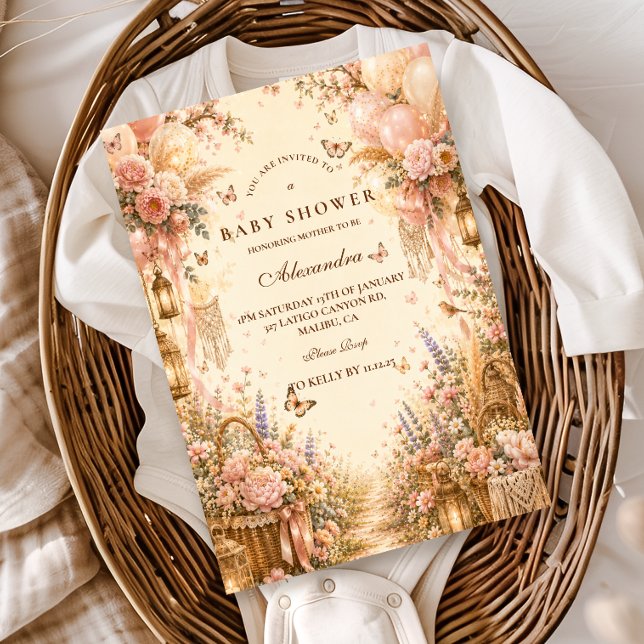 Convite Chuva de Bebê Borboleta Elegante Boho (Criador carregado)