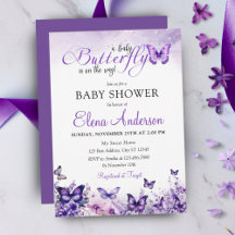 Chuva de Bebê Borboleta Elegante Floral Roxa