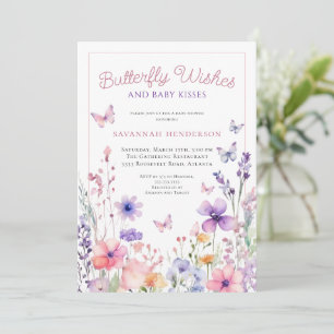 Convite Chuva de Bebê Borboleta Rosa Roxo Flor Silvestre