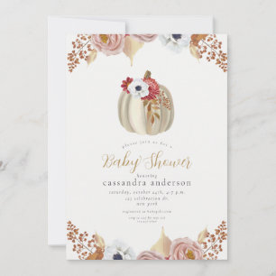 Convite Chuva de Bebê Botânica Floral de Abóbora Elegante