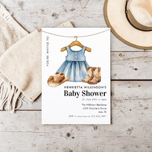 Convite Chuva de Bebê Botas de Cowboy Vestido de Denim Azu