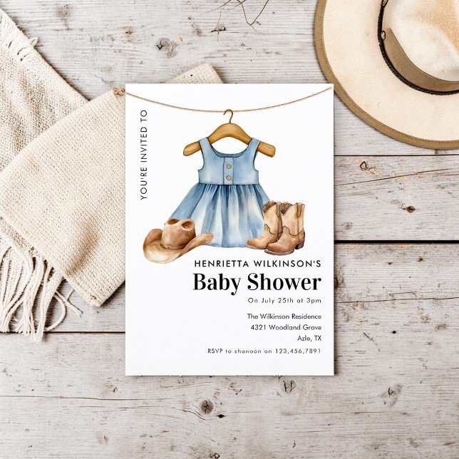 Convite Chuva de Bebê Botas de Cowboy Vestido de Denim Azu (Criador carregado)