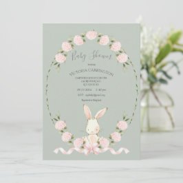 Convite Chuva de Bebê Bunny Floral Hydrangeas Sage Menina
