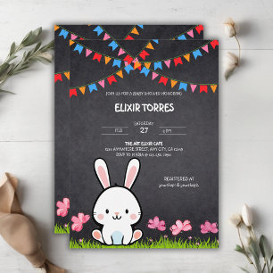 Convite Chuva de Bebê Bunny Loquinha de Quadro Negro Branc