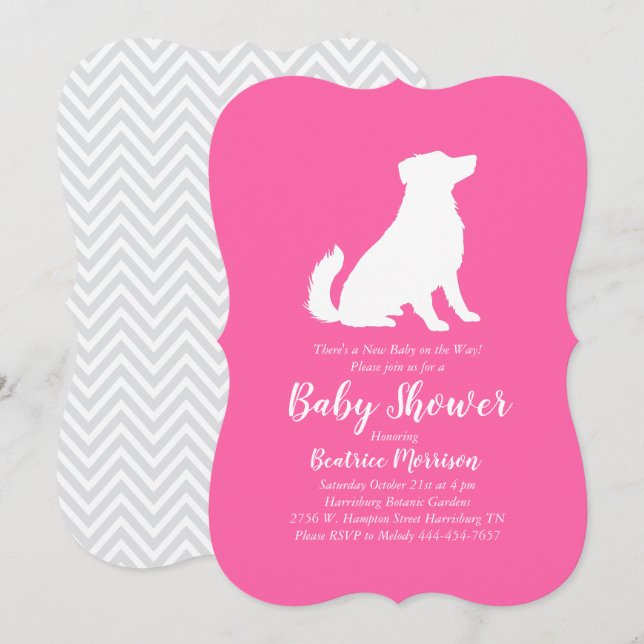 Convite Chuva de Bebê Cachorro Pastor Australiano Rosa Men (Frente/Verso)