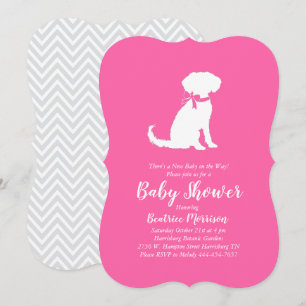 Convite Chuva de Bebê Cachorro Schnoodle Menina Rosa