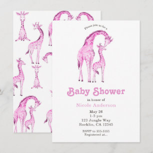 Convite Chuva de Bebê Caprichosa das Girafas Rosas