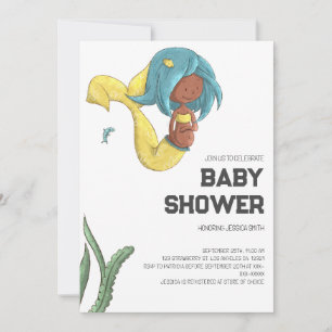 Convite Chuva de Bebê Caprichosa de Sereia Afro-Americana