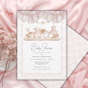 Convite Chuva de Bebê Caprichosa Vintage Rosa Elegante