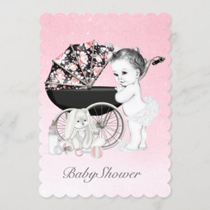 Convite Chuva de Bebê Carrinho Rosa