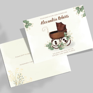 Convite Chuva de Bebê Carrinho Vintage com Folhagens