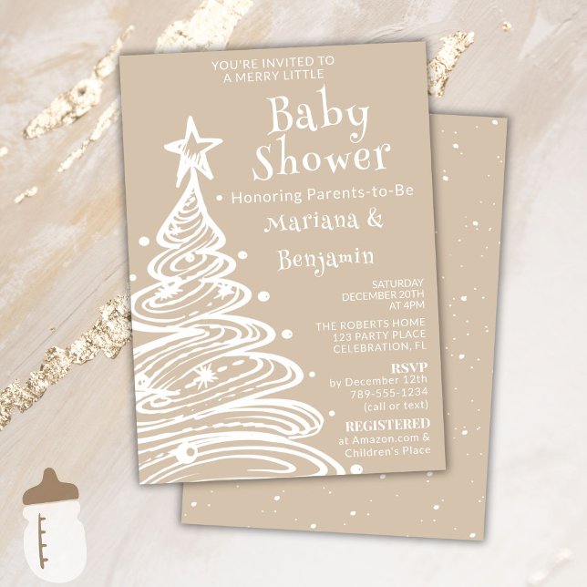 Convite Chuva de Bebê Casais Bege Neutro Natal (Criador carregado)