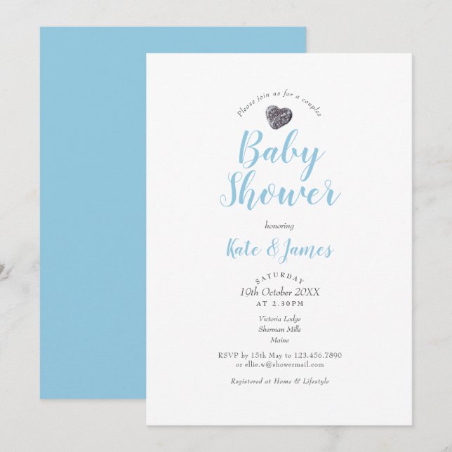Convite Chuva de Bebe Casais Coração de Seixo Fofo (Frente/Verso)
