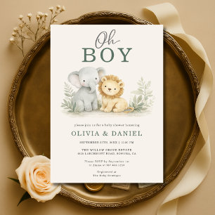 Convite Chuva de Bebê Casais de Animais Safari Oh Menino