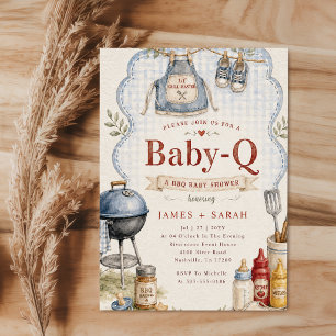 Convite Chuva de Bebê Casal Blue Gingham Baby Q