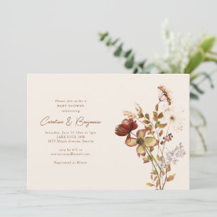 Convite Chuva de Bebê Casal com Letra de Flor Silvestre em