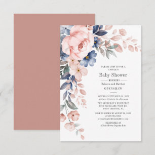Convite Chuva de Bebê Casal Floral Azul Rosa Moderna