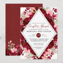Chuva de Bebê Casal Floral Moderno Rosa Borgonha