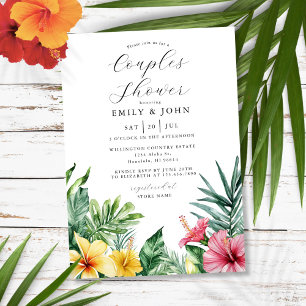 Convite Chuva de Bebê Casal Flores Tropicais Aquarela