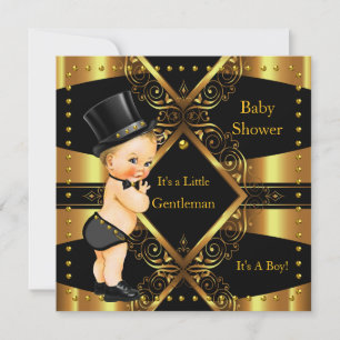 Convite Chuva de Bebê Cavalheiro Dourado Menino Cartola Lo